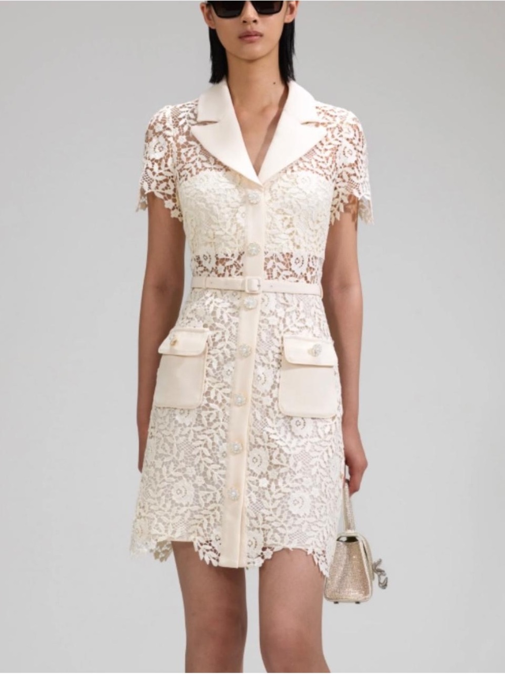 Self-Portrait Cream Lace Button-Front Mini Dress